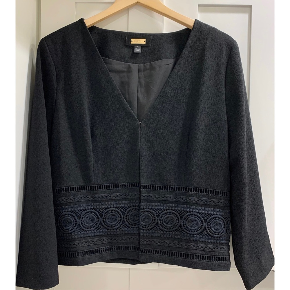 Greylin Eyelet Embroidered Blazer, L, Black